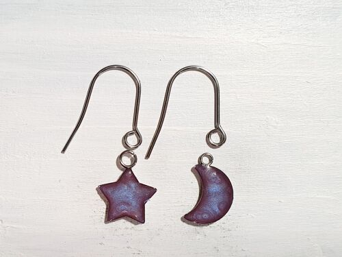 Star/Moon drop earrings with short wires - Violet ,SKU1089