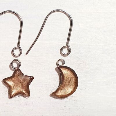 Star/Moon drop earrings with short wires - Onyx ,SKU1093