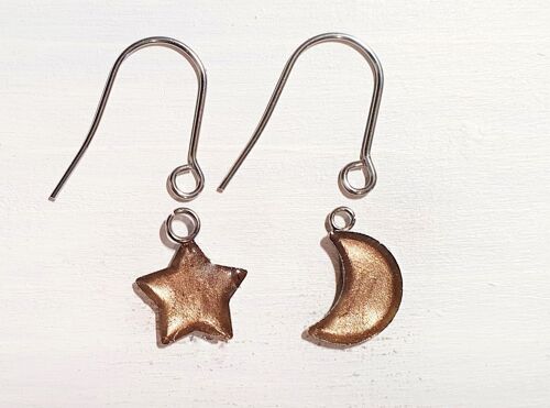 Star/Moon drop earrings with short wires - Orange ,SKU1096