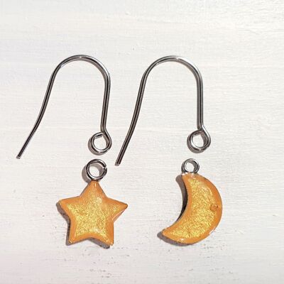 Stern/Mond-Ohrringe mit kurzen Drähten - Gold ,SKU1108