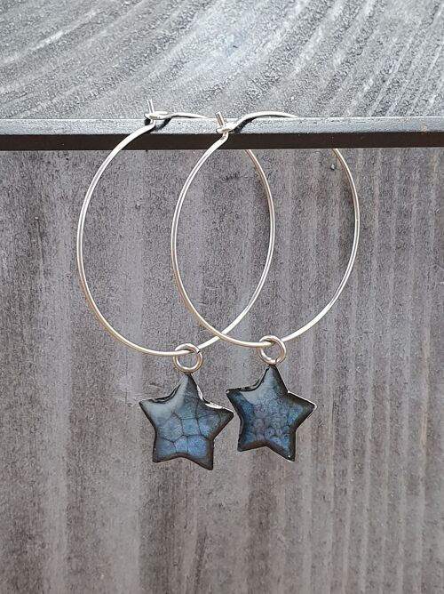 Stars on Round wire drop earrings - nightblue ,SKU1111