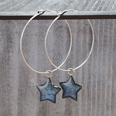 Sterne auf runden Drahtohrhängern - nachtblau ,SKU1111