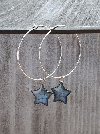 Boucles d'oreilles pendantes Étoiles sur fil rond - bleu nuit ,SKU1111