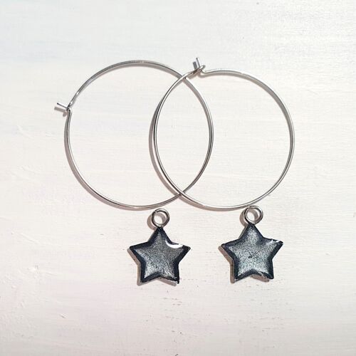 Stars on Round wire drop earrings - marine ,SKU1112