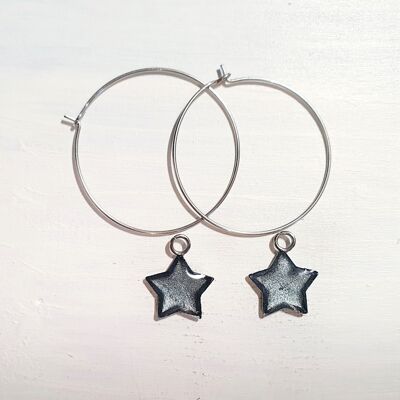 Aretes colgantes de alambre Stars on Round - azul marino, SKU1112