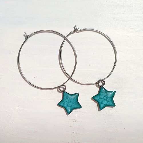 Stars on Round wire drop earrings - turquoise ,SKU1113