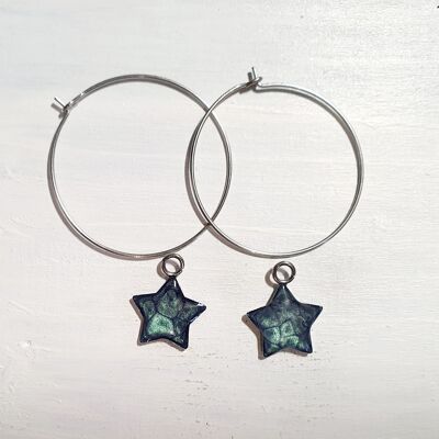 Sterne auf runden Drahtohrhängern - Smaragd ,SKU1114