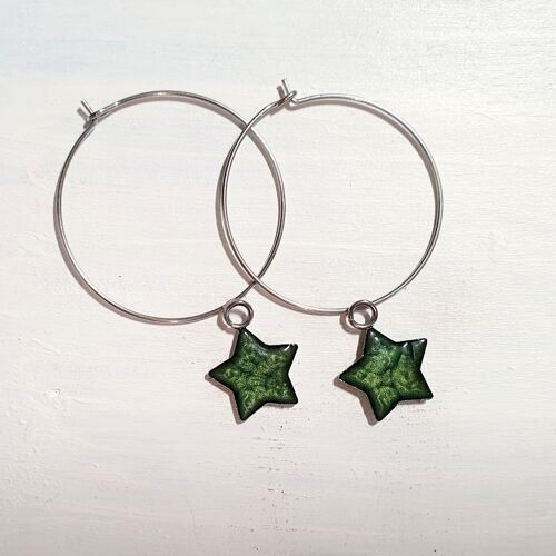 Stars on Round wire drop earrings - leaf ,SKU1115