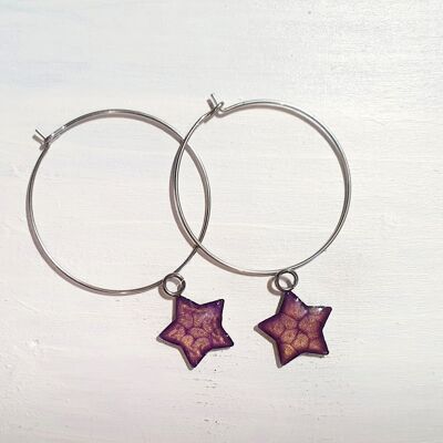Stars on Round wire drop earrings - purple ,SKU1116