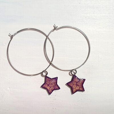 Stelle su orecchini pendenti con filo tondo - viola, SKU1116