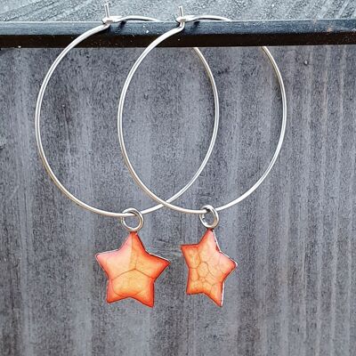 Stars on Round wire drop earrings - orange ,SKU1117