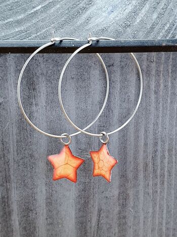 Boucles d'oreilles pendantes Étoiles sur fil rond - orange ,SKU1117