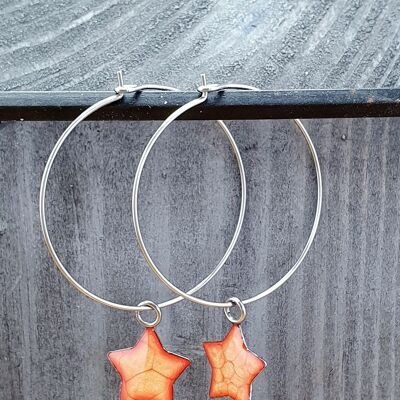 Boucles d'oreilles pendantes Étoiles sur fil rond - orange ,SKU1117