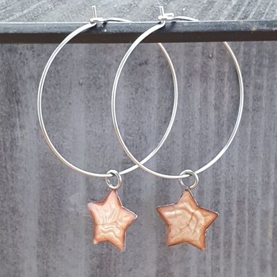 Stars on Round wire drop earrings - pink ,SKU1118