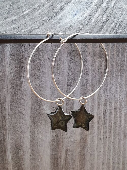 Stars on Round wire drop earrings - onyx ,SKU1119