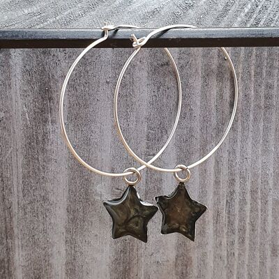 Sterne auf runden Drahtohrhängern - Onyx ,SKU1119