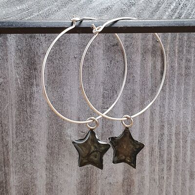 Stars on Round wire drop earrings - onyx ,SKU1119