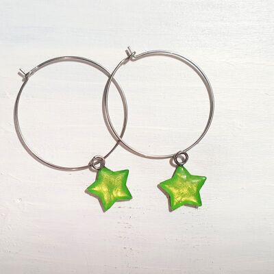 Aretes colgantes Stars on Round de alambre - Verde iridiscente, SKU1122