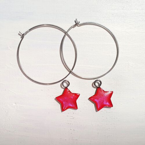 Stars on Round wire drop earrings - Iridescent pink ,SKU1123