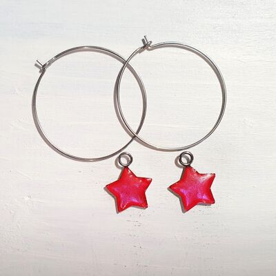 Aretes colgantes Stars on Round de alambre - Rosa iridiscente, SKU1123