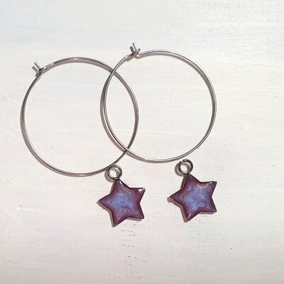 Sterne auf runden Drahtohrhängern - violett ,SKU1125
