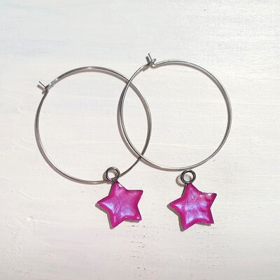 Stars on Round wire drop earrings - Iridescent purple ,SKU1126