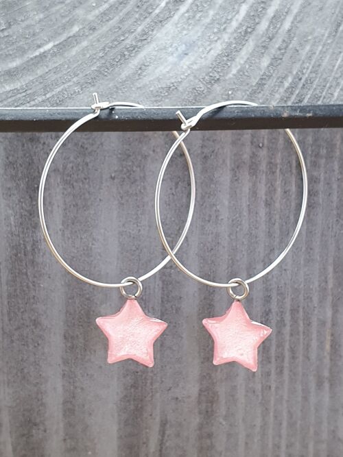Stars on Round wire drop earrings - Baby pink ,SKU1127