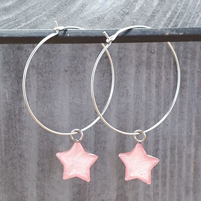 Orecchini pendenti con stelle su filo tondo - Rosa confetto, SKU1127