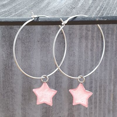 Aretes colgantes Stars on Round de alambre - Rosa bebé, SKU1127