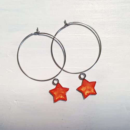 Stars on Round wire drop earrings - Iridescent orange ,SKU1128