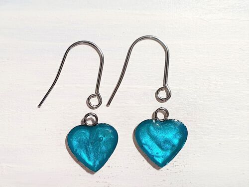 Heart drop earrings with short wires - Iridescent aqua ,SKU1166