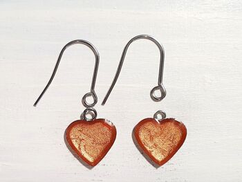 Boucles d'oreilles coeur avec fils courts - Cuivre ,SKU1170