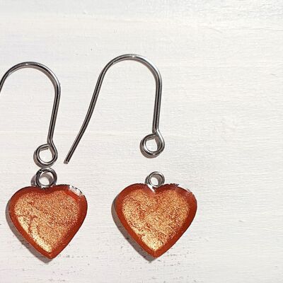 Heart drop earrings with short wires - Copper ,SKU1170