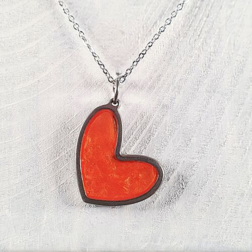Off set heart shaped pendant-necklaces - iridescent orange ,SKU1171