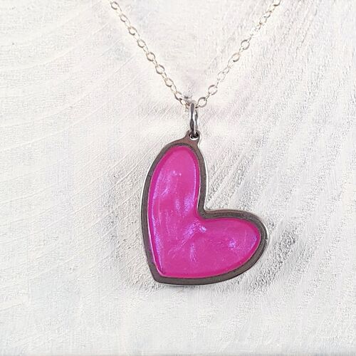 Off set heart shaped pendant-necklaces - iridescent purple ,SKU1173