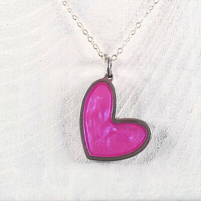 Colliers pendentifs en forme de coeur décalés - violet irisé ,SKU1173