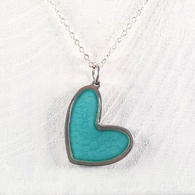 Colliers pendentifs en forme de coeur décalés - Turquoise ,SKU1176