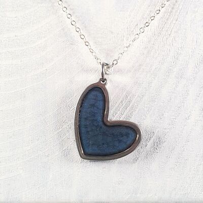 Off set heart shaped pendant-necklaces - Night blue ,SKU1178