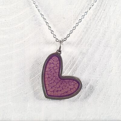 Off set heart shaped pendant-necklaces - Purple ,SKU1180