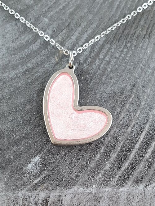 Off set heart shaped pendant-necklaces - Iridescent baby pink ,SKU1183