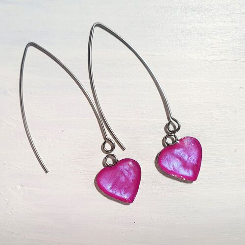 Long wire drop hearts - iridescent purple ,SKU1187