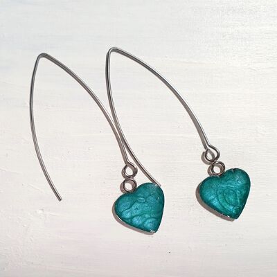 Long wire drop hearts - Turquoise ,SKU1190
