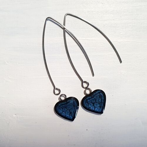Long wire drop hearts - Night blue ,SKU1192