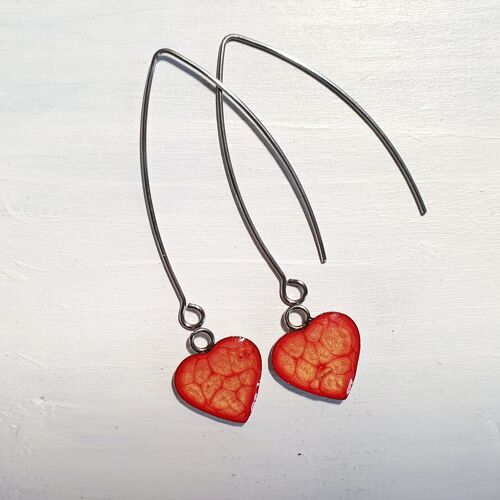 Long wire drop hearts - Orange ,SKU1193