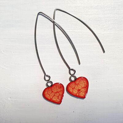 Long wire drop hearts - Orange ,SKU1193