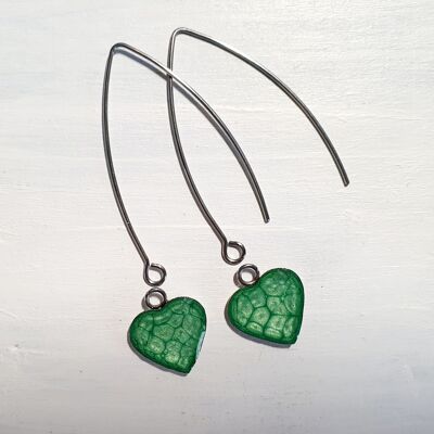 Long wire drop hearts - Emerald ,SKU1194