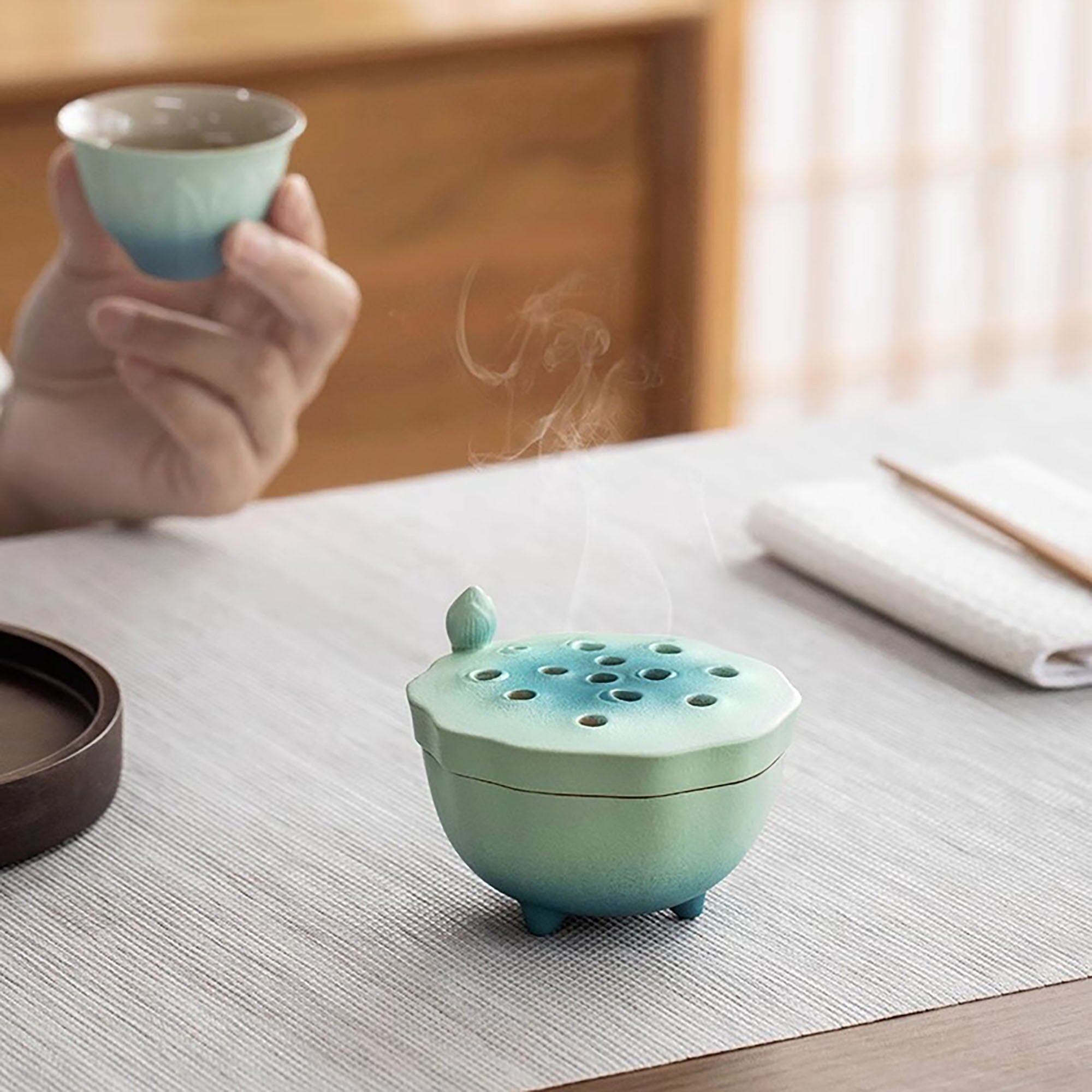 Lotus seed shaped terracotta incense holder