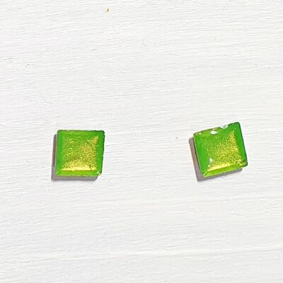 Vibrant iridescent green studs - Square ,SKU1268