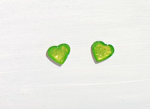Vibrant iridescent green studs - Heart ,SKU1269