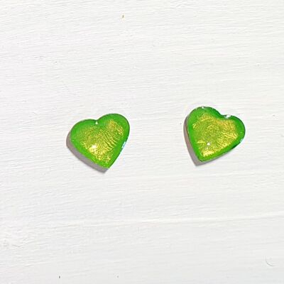 Vibrant iridescent green studs - Heart ,SKU1269